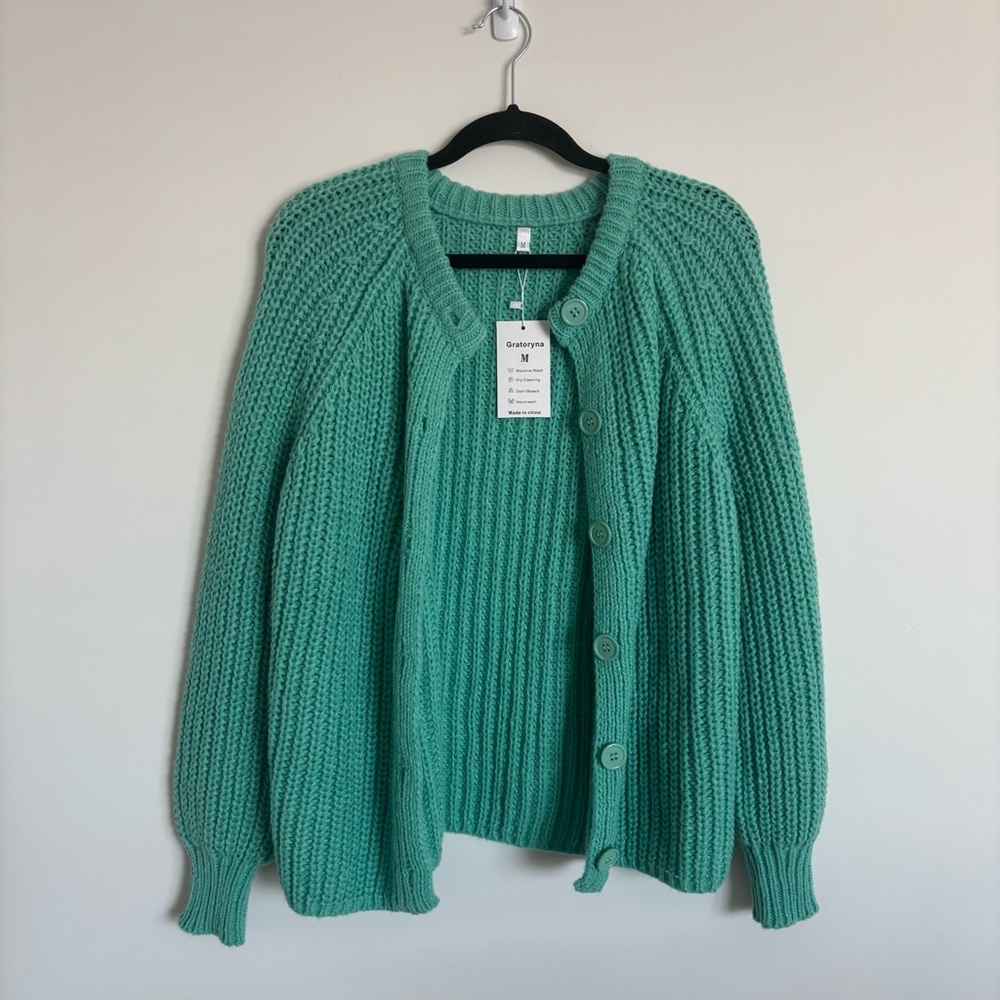 Teal Green oversized chunky knit cardigan